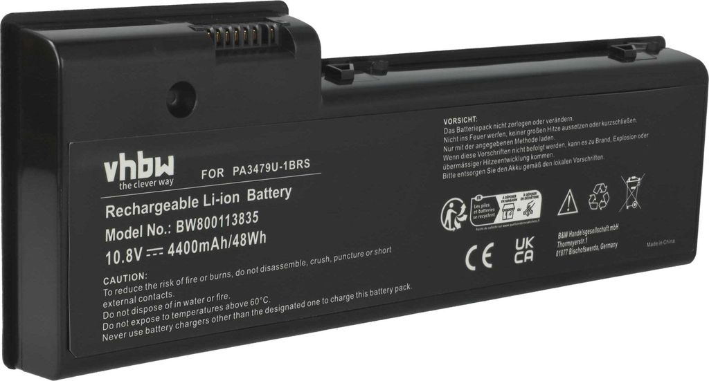vhbw Akku kompatibel mit Toshiba Satellite P105-S6217, P105-S6207, P105-S6187, P105-S6197, P105-S6167, P105-S6177 Notebook (4400 mAh, 10,8 V, Li-Ion)