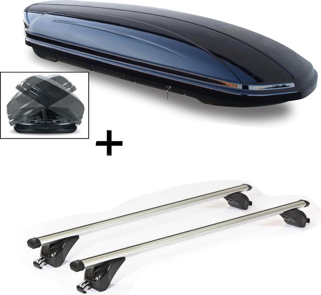Dachbox VDPMAA580 580Ltr Duo beidseitig aufklappbar abschließbar + Dachträger/Relingträger VDP KING1 kompatibel mit für Toyota Auris (E180) Tou...