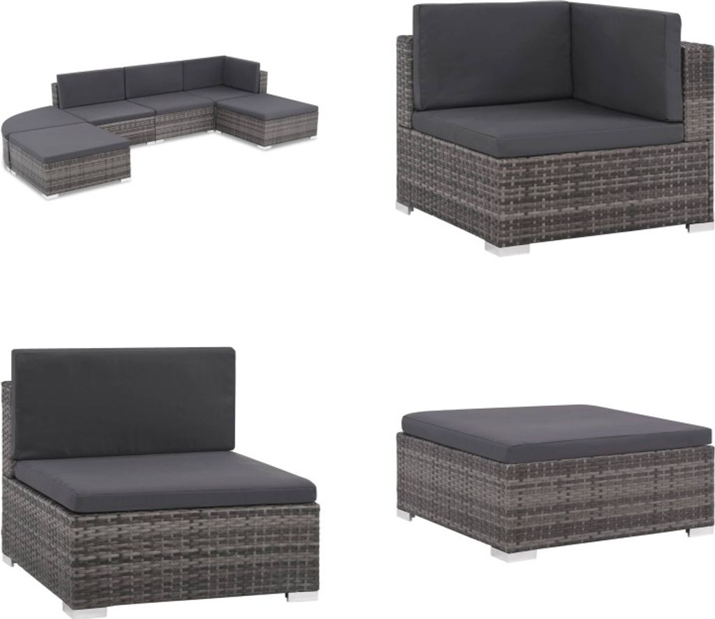 vidaXL 6 tlg. Garten Lounge Set mit Auflagen Poly Rattan Produktbild 