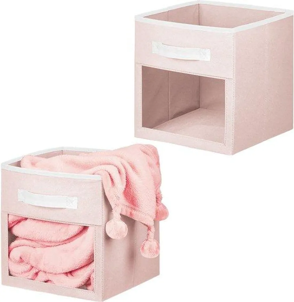 Rangement jouets et vêtements : cube en tissu rose pliable avec fenêtre