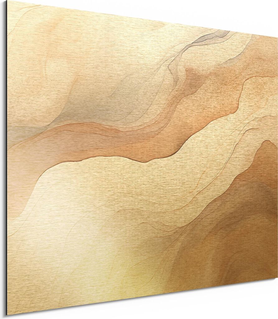 DEQORI Alu-Dibond Bild Gold 80x60 cm 'Wellen aus Sand' Wandbild Metall dünn Design