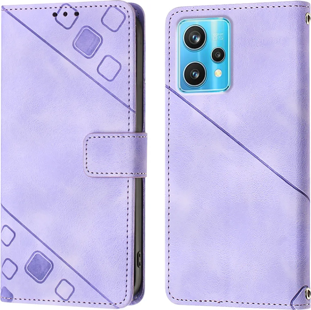 Custodia per OPPO Realme 9 Pro+ 5G in rilievo Custodia a portafoglio in pelle flip con funzione stand Viola