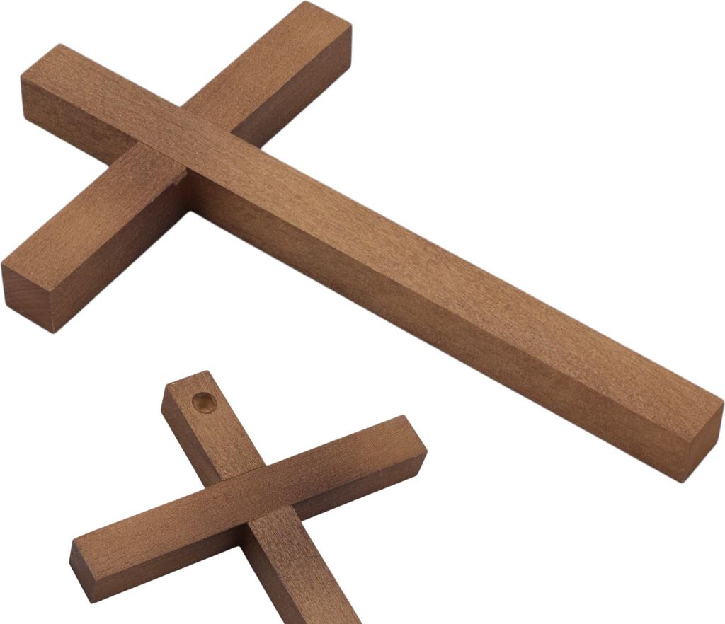 HOLZKREUZ AUS BUCHENHOLZ, BRAUN, GROSS, zum Aufhängen an der Wand, 25 x 15 cm