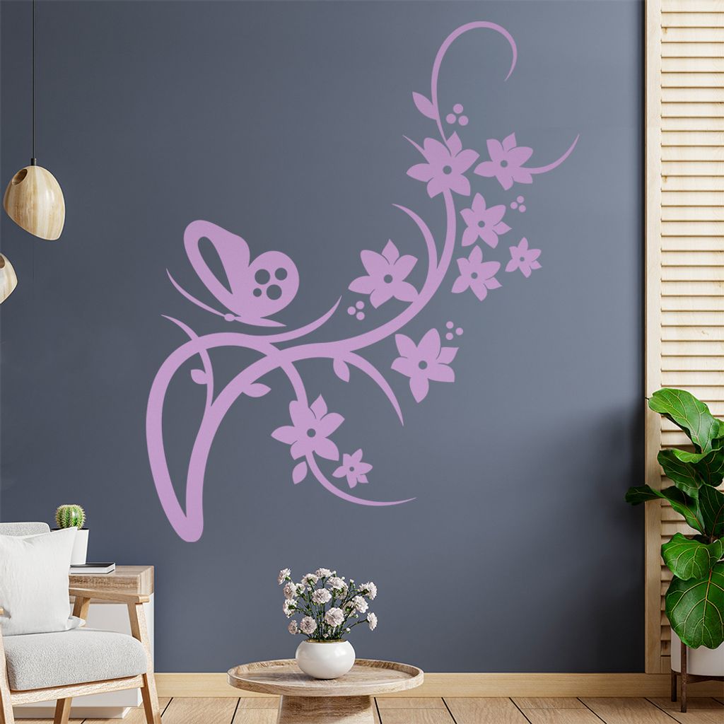 Falter Schmetterling Blüte Wandtattoo in 6 Größen - Wandaufkleber Wall Sticker - Dekoration, Küche, Wohnzimmer, Schlafzimmer, Badezimmer