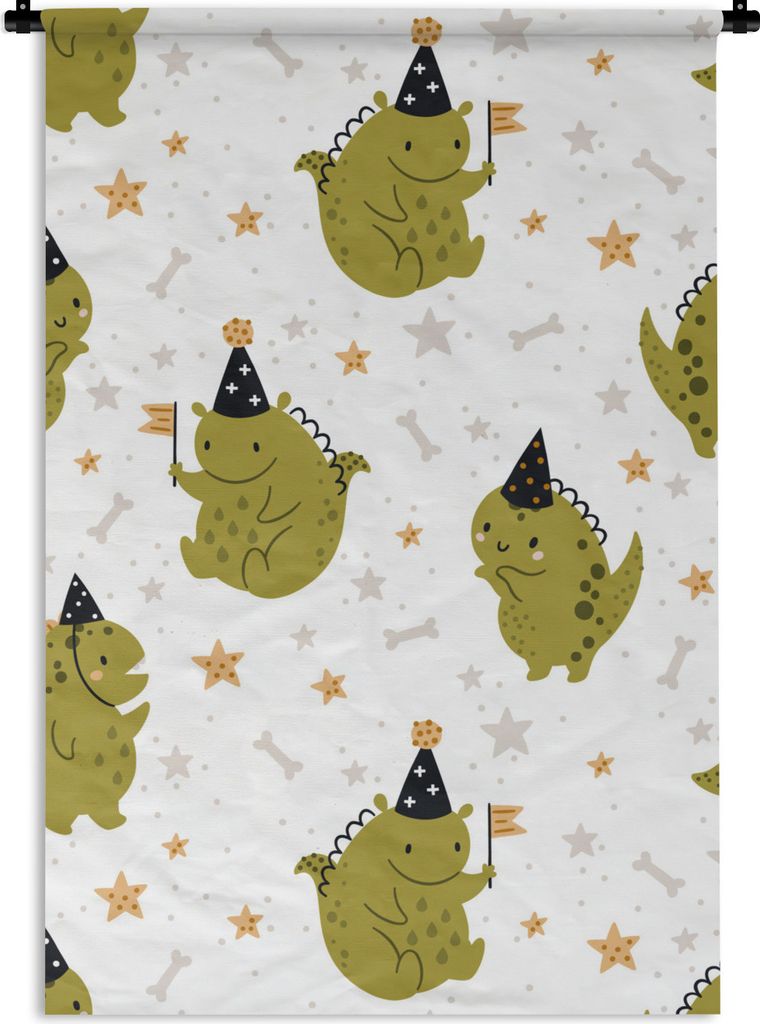 MuchoWow Wandteppich Wandbehang Muster - Dinosaurier - Party 60x90 cm Tapisserie Dekoration Wandtuch - Foto-Teppich - Abwaschbar
