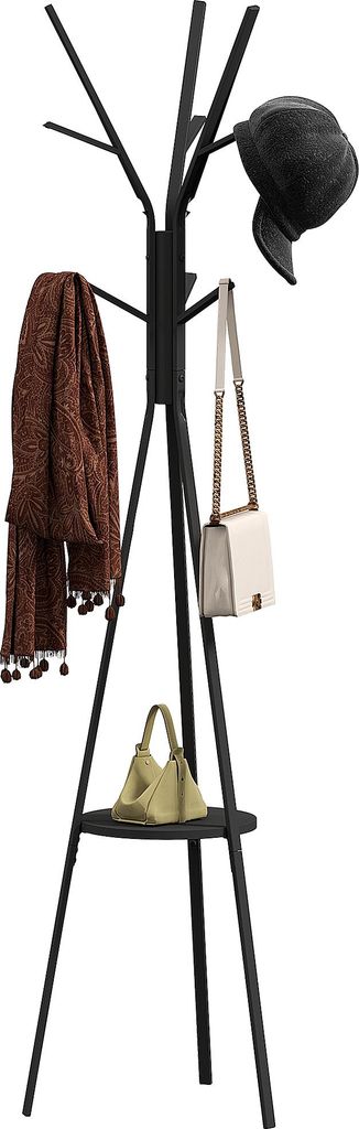 Garderobenständer mit 8 Haken – Kleiderständer Ablage, 180 cm, Schwarz