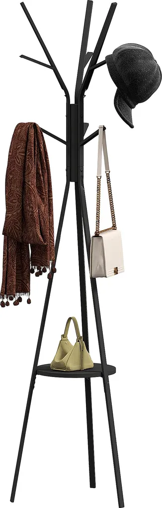 Porte-manteau design métal noir 9 patères avec tablette rangement