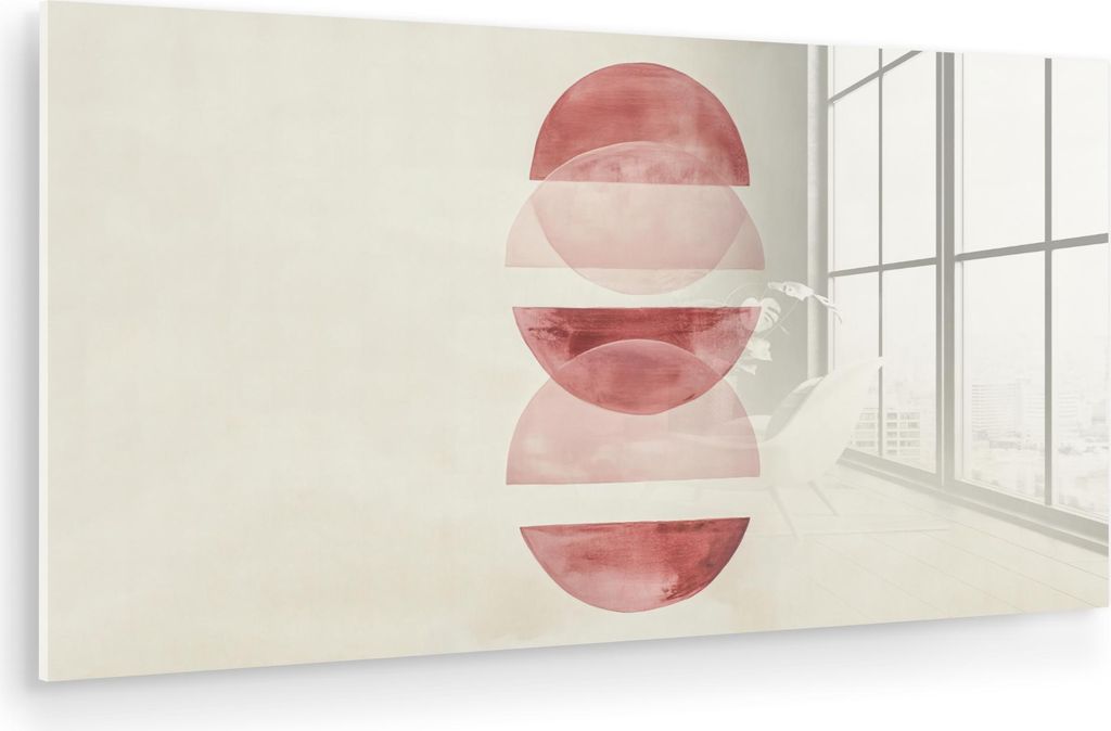 MuchoWow Glasbilder - Bilder auf Wandbild - Foto auf Glas Minimalistisch - Kreise - Rosa 120x60 cm Wanddekoration aus Glas - Acrylglasbild - Acrylb...