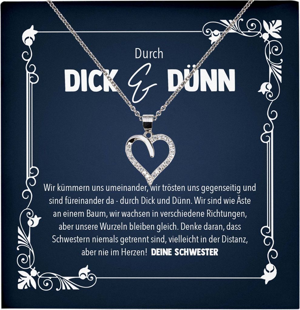 22Feels Durch Dick und Dünn Grosse Schwester Geschenk Herz Halskette mit Karte Mädchen Frauen Geburtstag Weihnachten Valentinstag Firmung Konfirm...