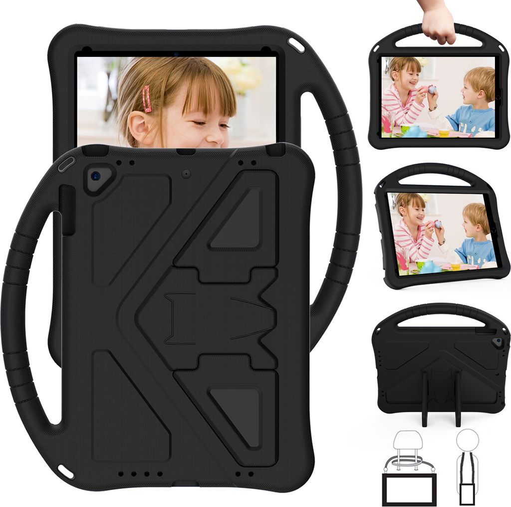 Kinder Hülle für iPad Air 2 / iPad 6th/ iPad Pro 9.7, Eva Leichte Stoßfeste Faltbarem Ständer, Kids Griff Schutzhülle Schwarz