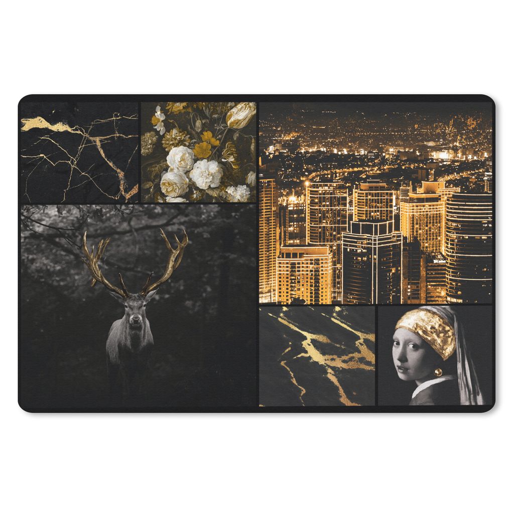 MuchoWow Mauspad Mousepad Collage - Mädchen mit Perlenohrring - Gold 27x18 cm - Mousepads - Maus Mat - Pad - Mausunterlage - Büroartikel - Desk...