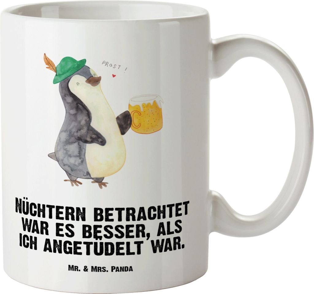 Mr. & Mrs. Panda jumbotasse Pinguin Bier - Weiß - Geschenk, Große Teetasse, , Beschwippst, großer becher, Angetüdelt, Pott, steingut tasse, Fei...