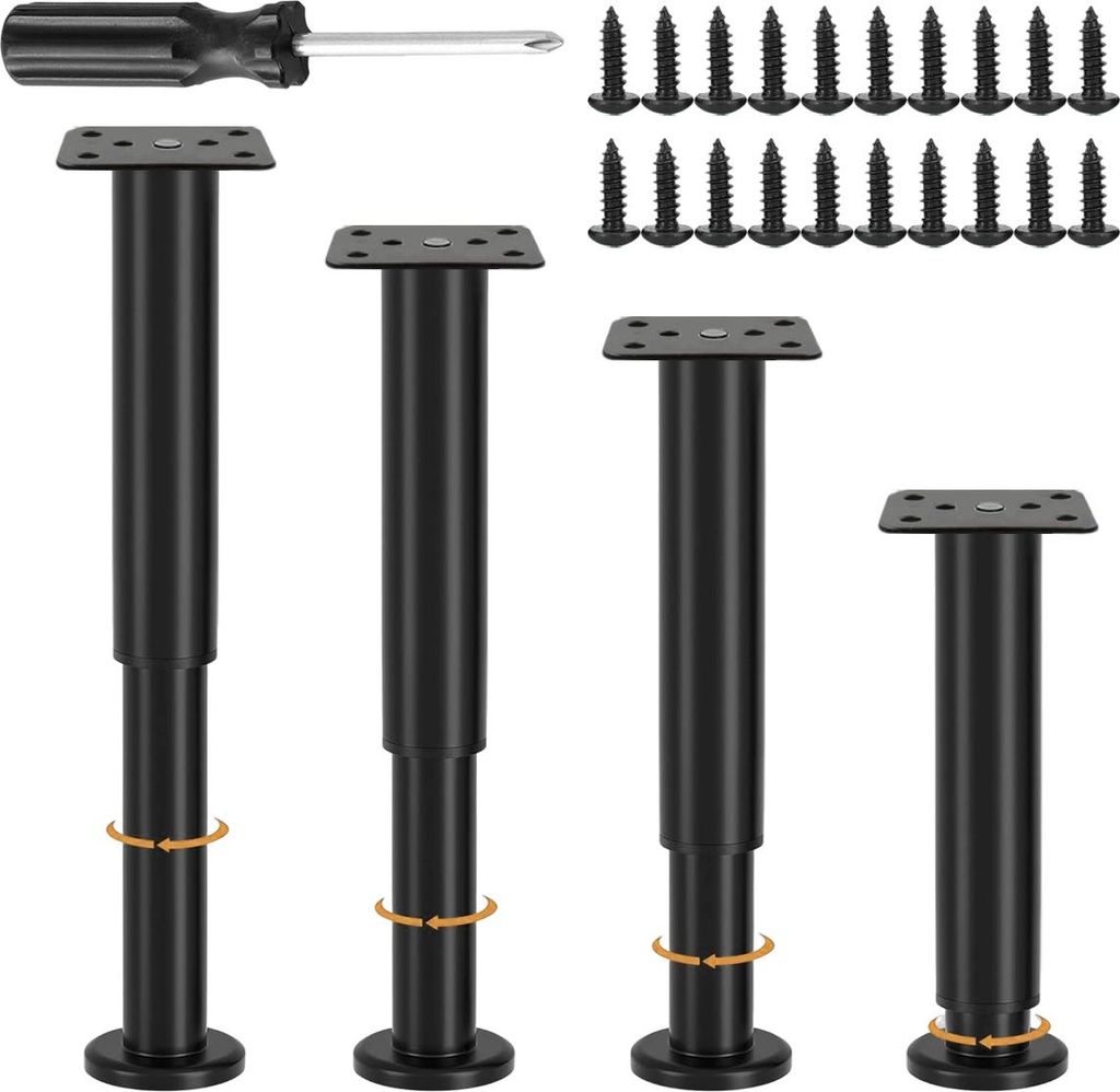Stück Möbelfüße verstellbar, Möbelfüße Höhenverstellbar 25-42 cm, Metall schwarz Möbelfüße, Schrank Möbel Beine TV Schrank Bett Sofa Be...