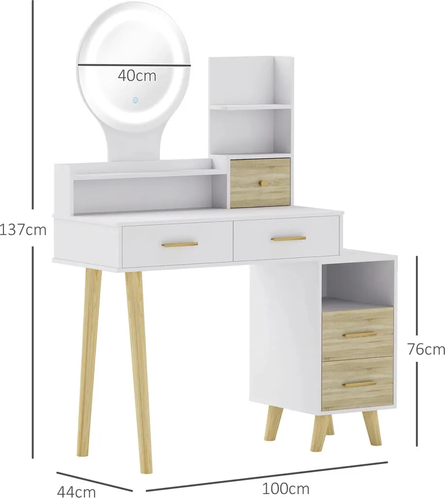 Coiffeuse avec miroir LED et luminosité réglable - Modèle Blanc Épure