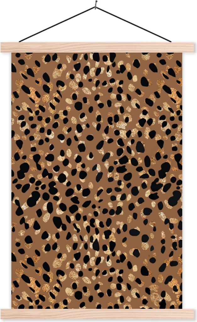 MuchoWow Textilposter Leopard - Tiermuster - Braun - Gold 60x90 cm mit holzfarbenen Rahmen - Textil