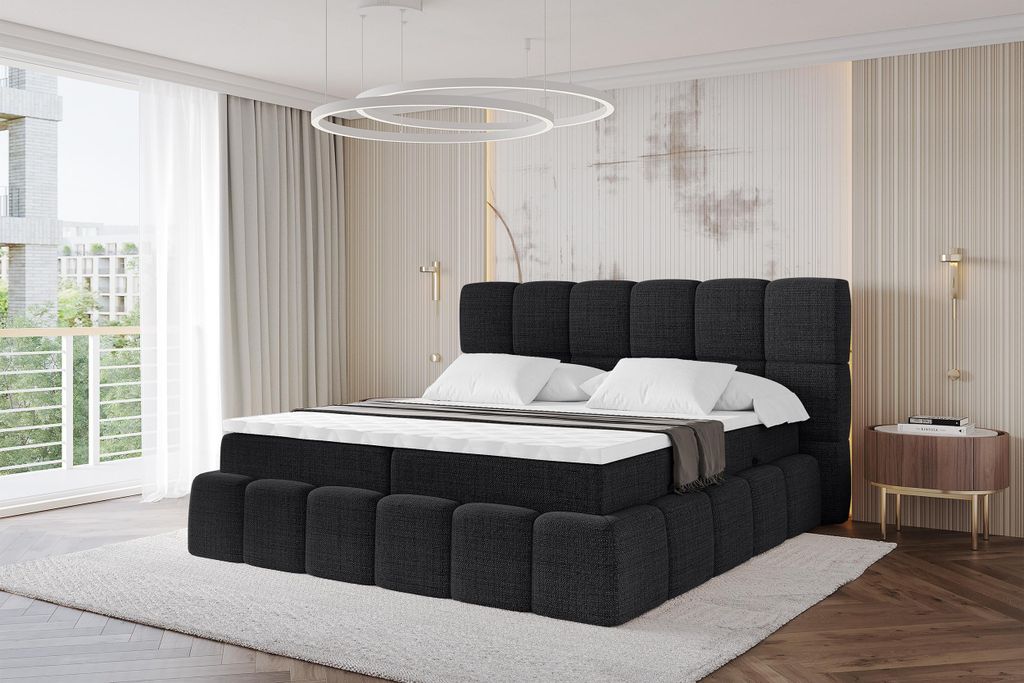 ALTDECOR Boxspringbett mit Matratze und Lattenrost, Topper, Polsterbett mit Bettkasten, Bett mit Stauraum H4-Matratze, Doppelbett, Boxbett - AURI -...