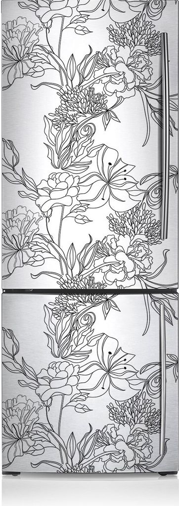 Kühlschrank Aufkleber Kühlschrankmagnete Dekoration Kühlschrankfolie 60x190 cm - Schwarze und weiße Blumen
