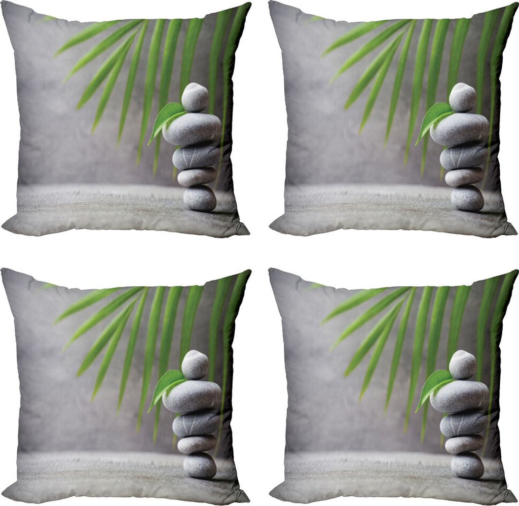 ABAKUHAUS Felsen Kissenbezug Set (4 Stück), Spa Thema Therapie und Massage, Moderner Doppelseitiger Digitaldruck, 45 cm x 45 cm, Mehrfarbig