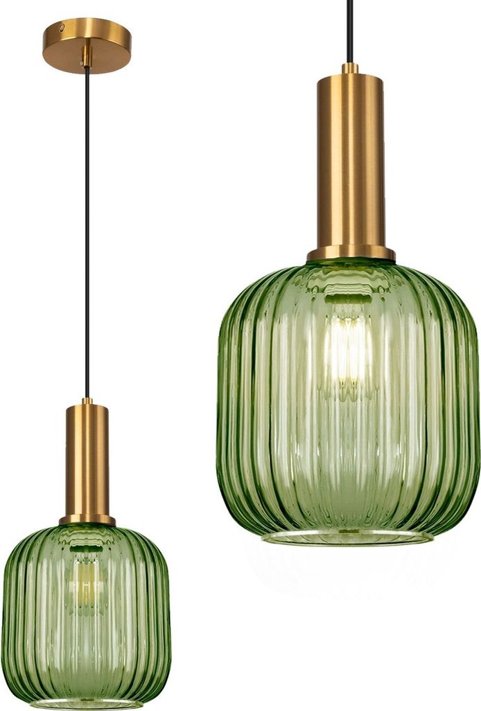Toolight Pendellampe App462 Metall - Glas Grün E27 1-Punkt Leuchtend