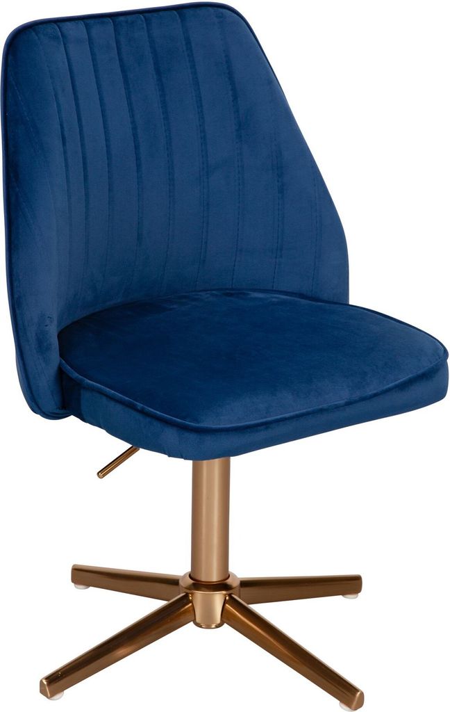 FineBuy Schreibtischstuhl Samt Drehstuhl Blau mit Lehne Schalenstuhl 120 kg Höhenverstellbar Arbeitsstuhl ohne Rollen Stuhl Schreibtisch Home-Office