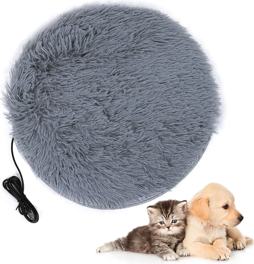 Plüsch Haustier Heizkissen, USB Heizdecke für Katzen & kleine Hunde, silbergrau
