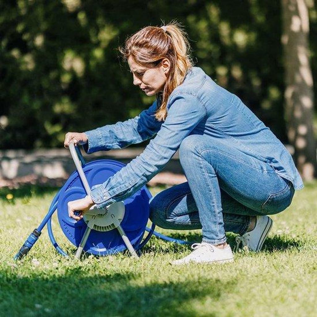 45m Gartenhose-Spule - Maximaler Durchmesser - Handbetätigte Zange - Schnelle Aufnahme - Montage Ohne Werkzeug - Korrosionsbeständige Gartenhose-...
