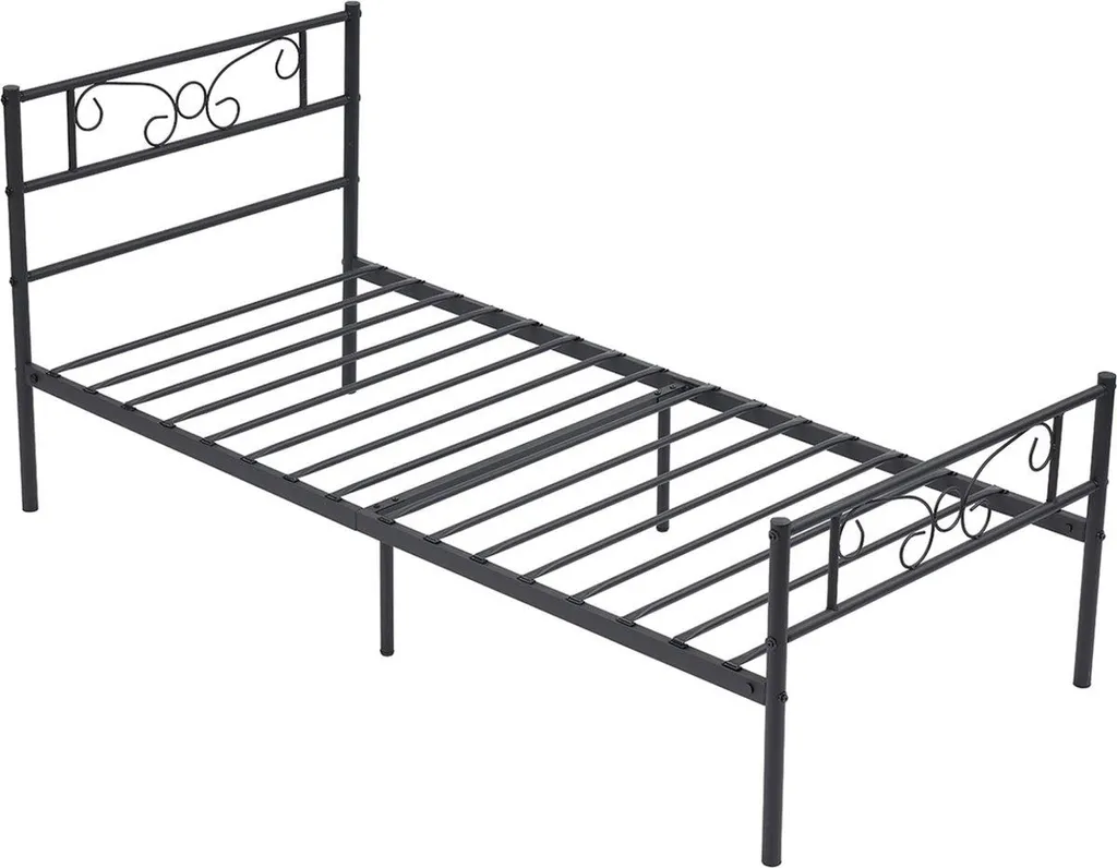 Cadre de lit simple 90x190 en métal noir Happyment pour chambre adulte