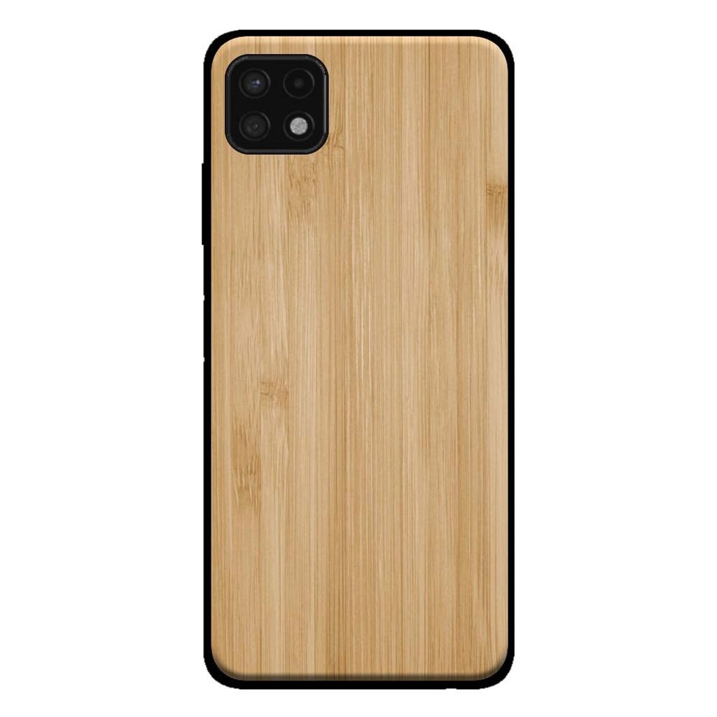 Smartphonica Handytasche für Samsung Galaxy A22 5G mit Holzoptik - Rückwand Bambus Kunstholzhülle - Braun