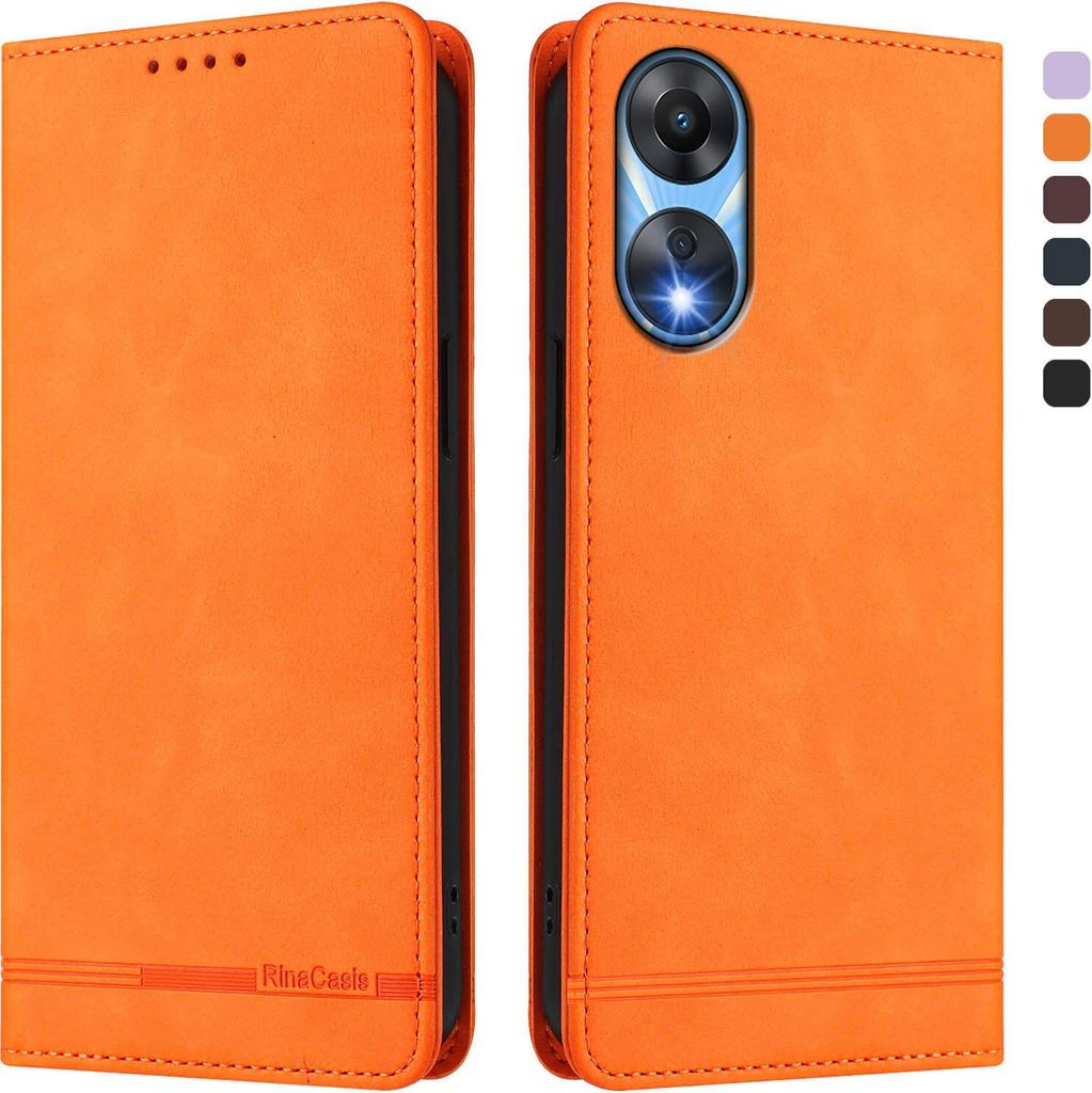 Hülle für Oppo A78 5G, Retro Kunstleder Ständer Klapphülle mit Kartenfächer und Magnetische Orange