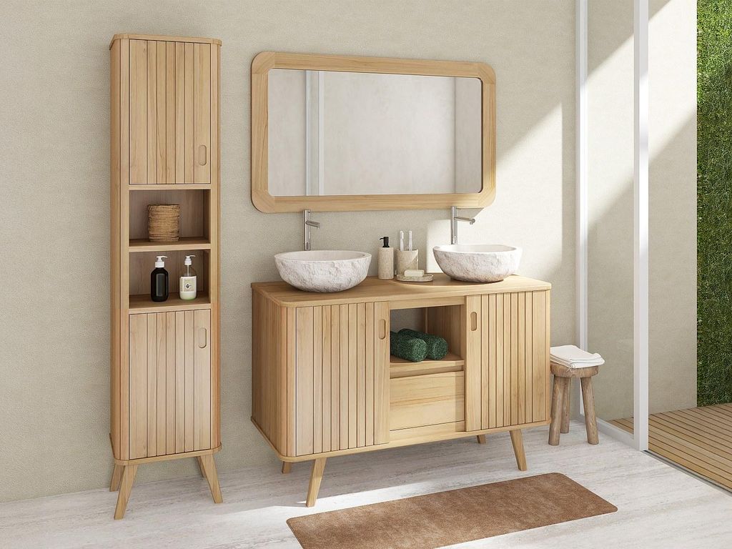 Teakholz Badezimmersäule mit Nischen auf Füßen - H180 cm - WAMENA
