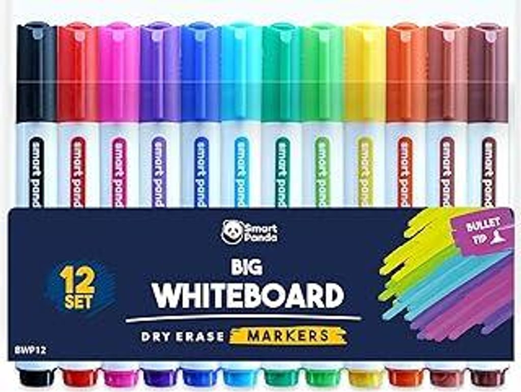 Whiteboard-Marker von SmartPanda – Rundspitze, Trocken abwischbar, für Zuhause, Schule oder Büro – 12er Set