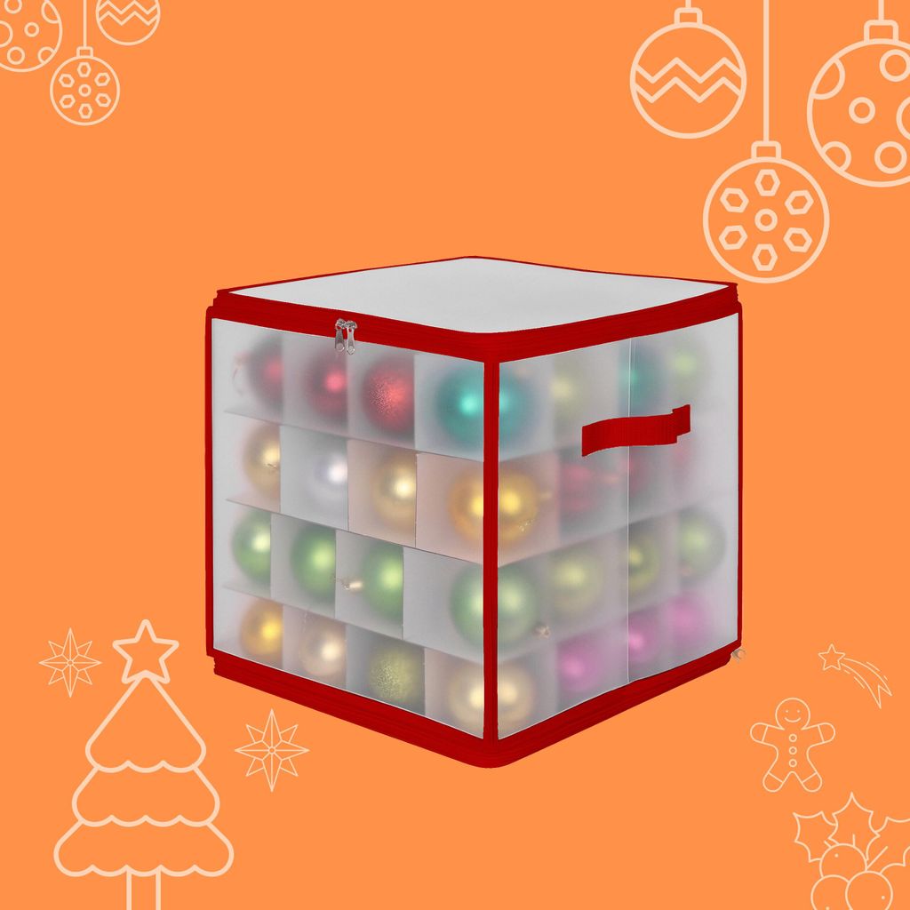 Relaxdays boîte de rangement boules de Noël, set 4 boîtes (16 boules chacune), 9x34x34 cm, polyester/carton, noir/rouge