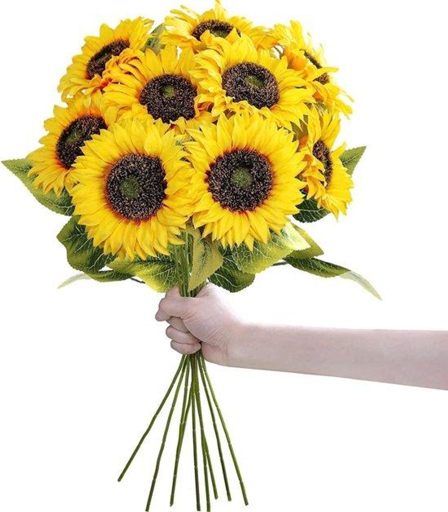 Lebensnahe Sonnenblumen - Set aus 9 - gelb - Seide und Kunststoff - 50 cm