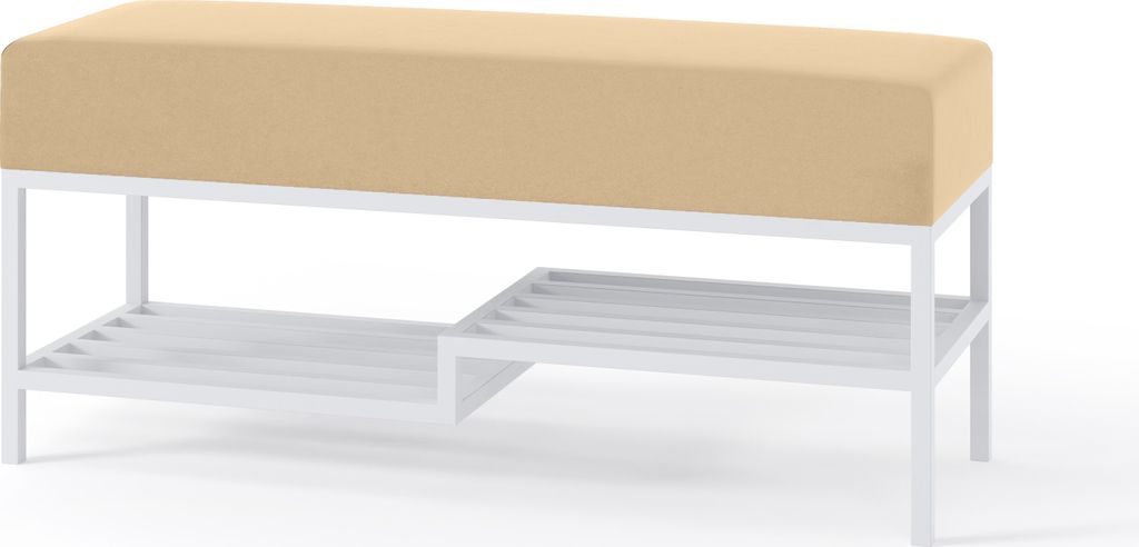 BETTSO Bequeme hellbeige Sitzbank auf einem weißen Gestell MELLO 100 für das Wohnzimmer