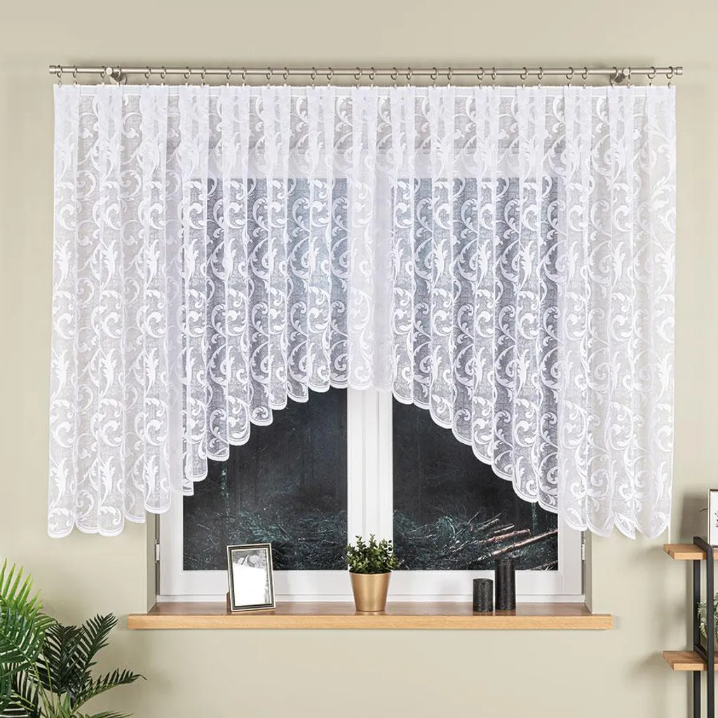 Rideau blanc 450x135 cm LEOKADIA en tissu fluide et finition premium