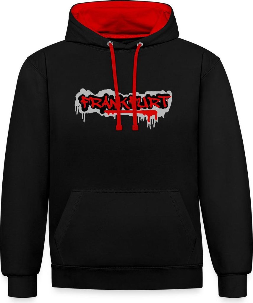 Spreadshirt Frankfurt Graffiti Stadion Urban Fußball Uni Kontrast Hoodie, M, Schwarz/Rot