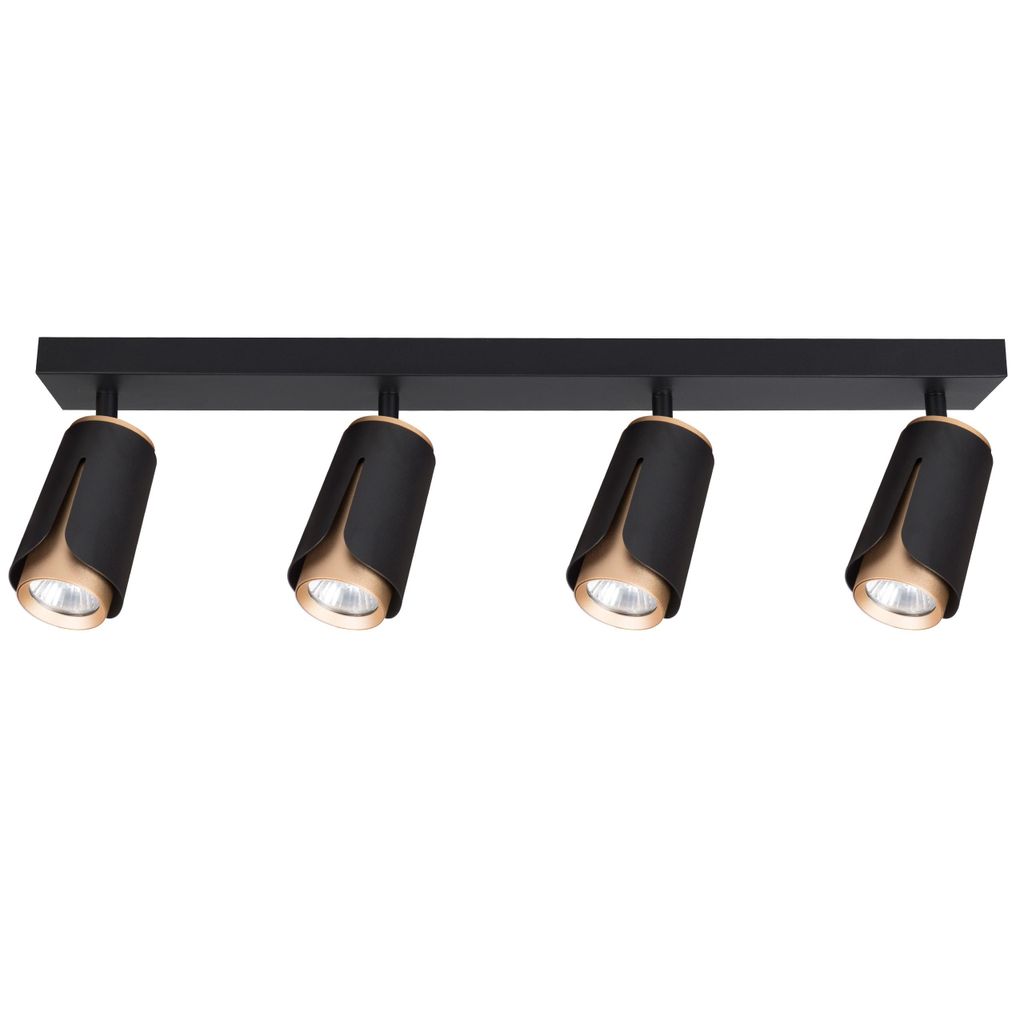 XUDO Deckenstrahler 4-flammig GU10, Schwarz & Gold, Aluminium-Stahl, schwenkbar, modern – ohne Leuchtmittel