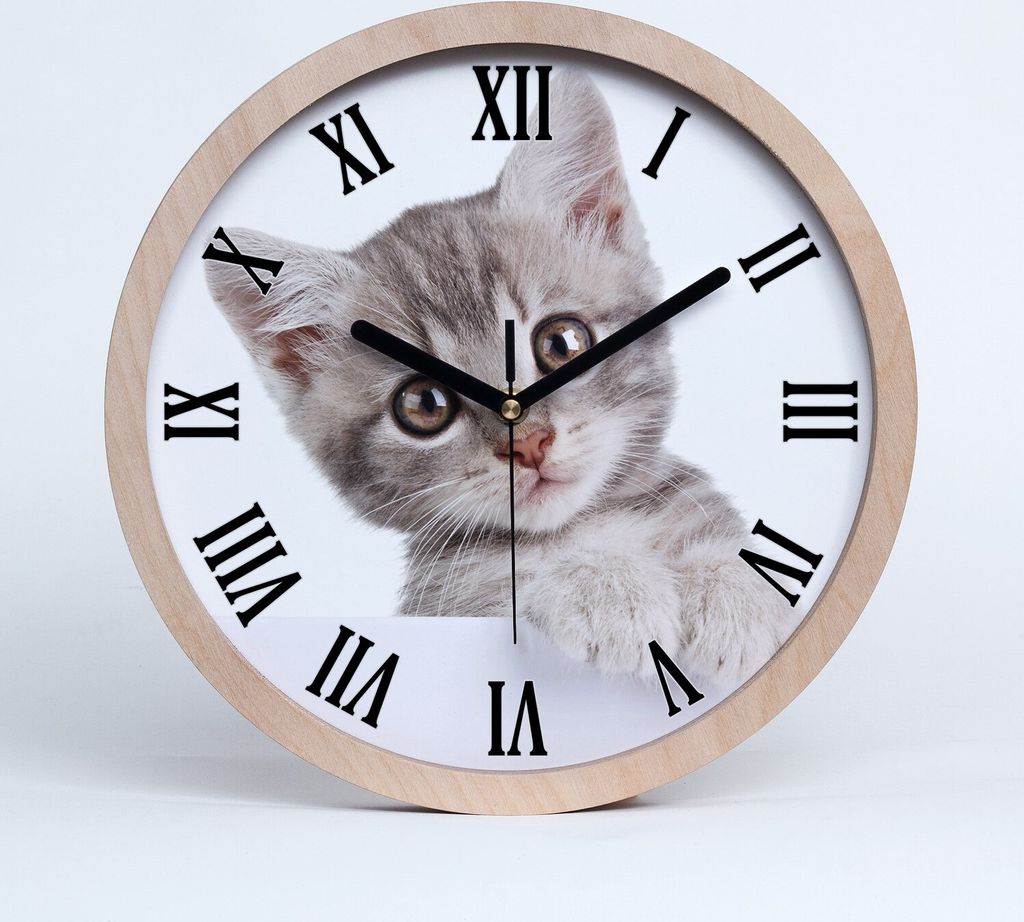 Holzuhr 20fi cm wanduhr - schwarze Spitzen - graue Katze
