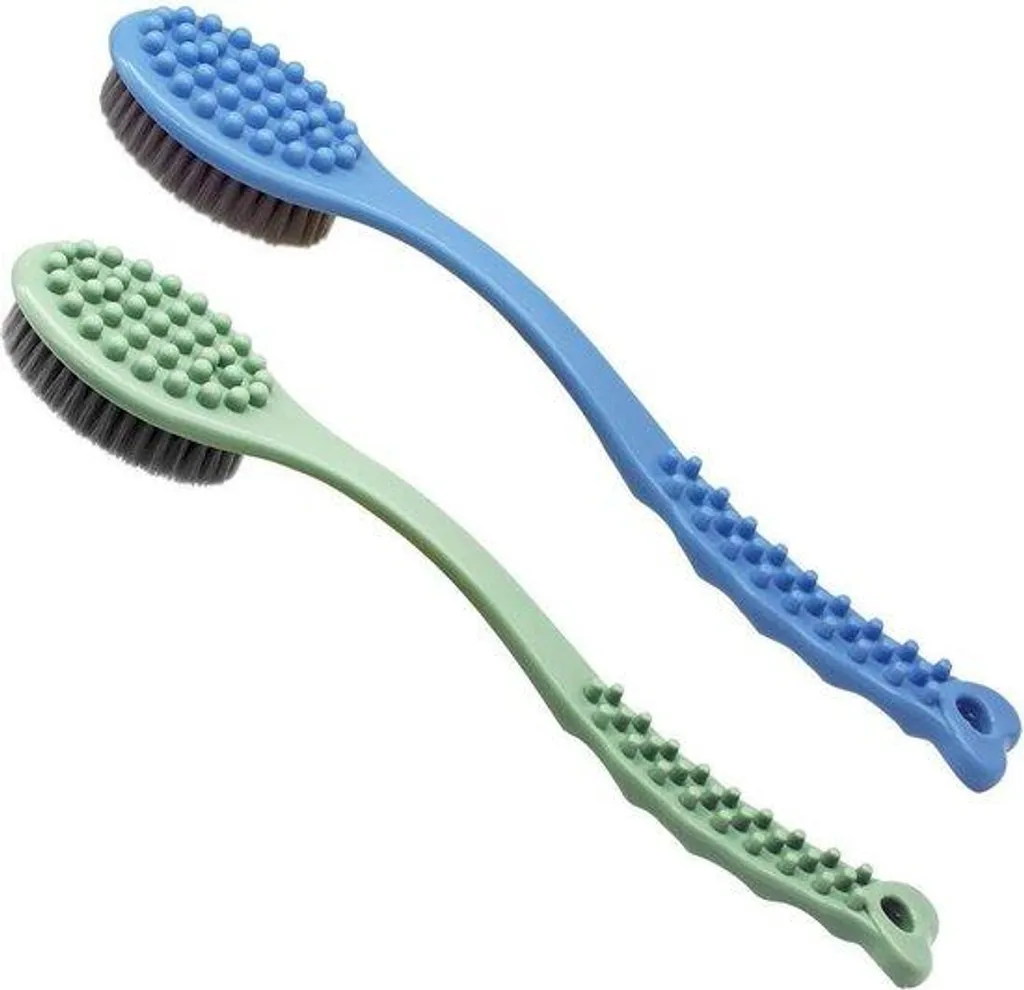 Brosse de massage manuelle peau sèche 35 cm ergonomique bleu vert