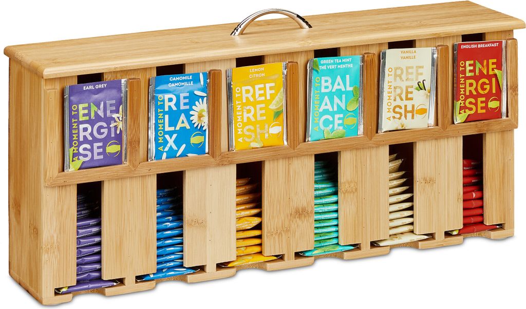 Relaxdays Teebeutelspender, 6 Fächer, Teebeutel Produktbild 