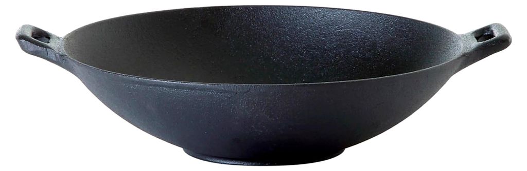 Wokpfanne aus massivem Eisenguss, 30 cm Durchmesser, ideal für den Grill