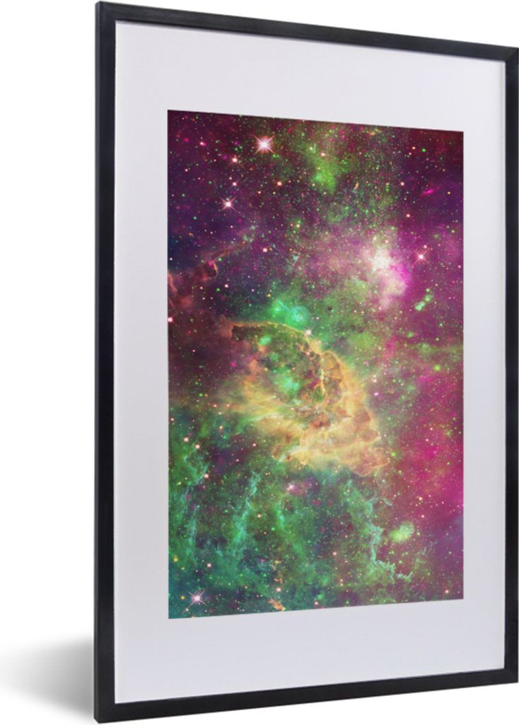 MuchoWow Gerahmtes Poster Grün - Raum - Sterne 40x60 cm - Poster mit Schwarzem Bilderrahmen Wandposter Rahmen Foto Bilder - Poster in Rahmen