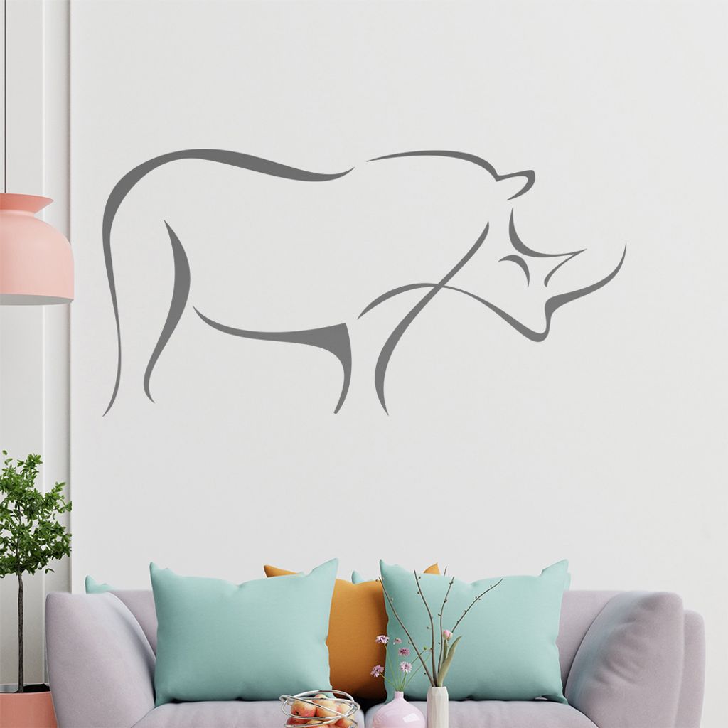 Nashorn Linien Wandtattoo in 6 Größen - Wandaufkleber Wall Sticker - Dekoration, Küche, Wohnzimmer, Schlafzimmer, Badezimmer