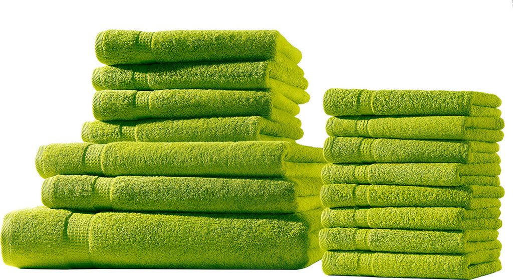 XXL-Set 15tlg Frotteetücher Elegance 100% Baumwolle 500 gsm Gästetücher Handtücher Duschtücher Badetücher apfelgrün