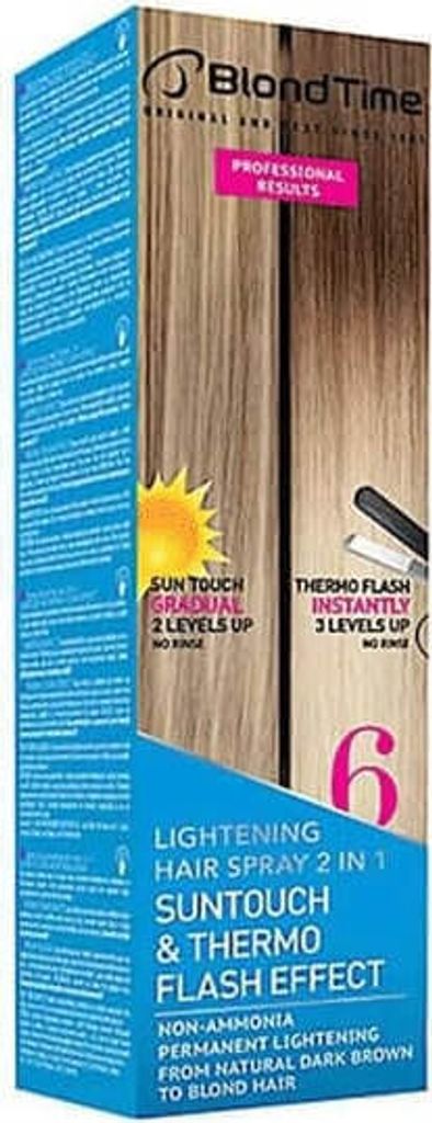 A product box for hair lightening spray.