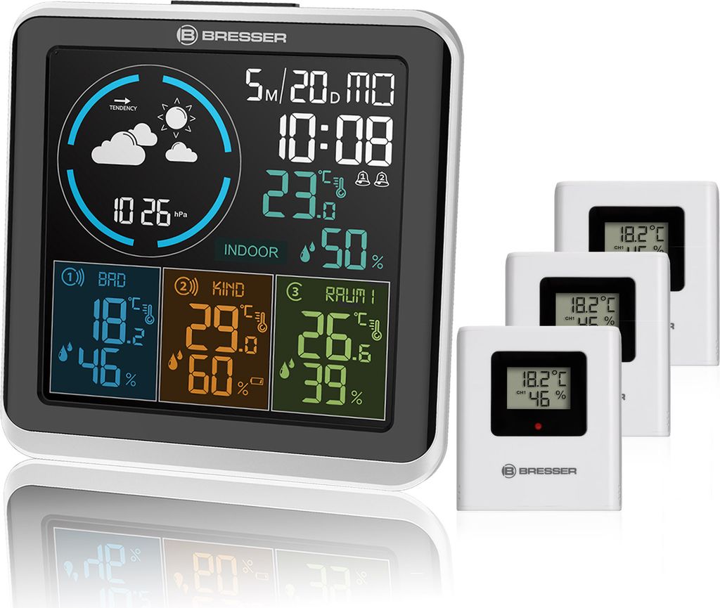 Bresser Optics Quadro Individio, Schwarz, Weiß, Innen-Hygrometer, Innen-Thermometer, Außen-Hygrometer, Außen-Thermometer, Hygrometer, Thermomete...