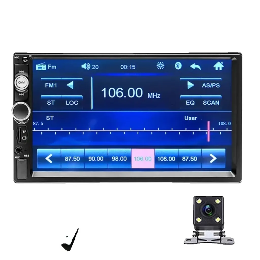 Autoradio Bluetooth 1 DIN avec écran tactile, radio FM et caméra 4 LED