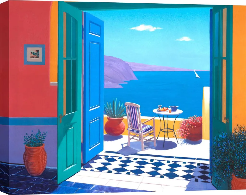 Hernan Navarro Terrazza sul mare 60x40 | Tela Telaio 4cm Alta Qualità