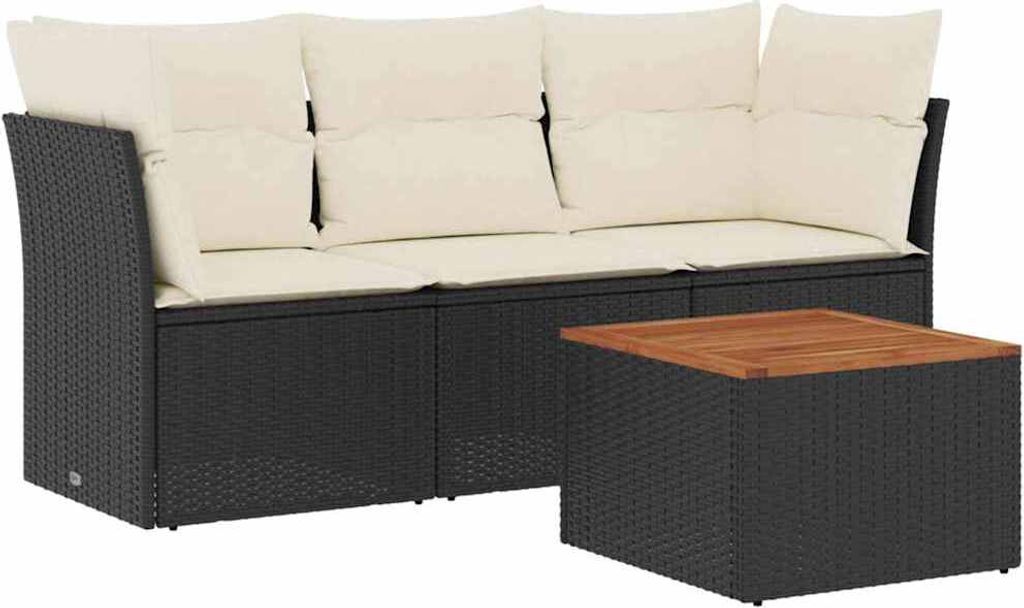 vidaXL 4-tlg. Garten-Sofagarnitur mit Kissen Schwarz Poly Rattan