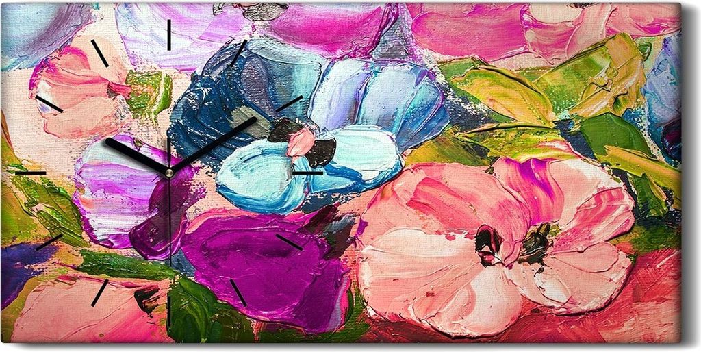 Dekor Leinwand Uhr Wandbilder Geräuschlos Kunstdruck 60x30 Malerei Kunst Blumen - schwarze Hände